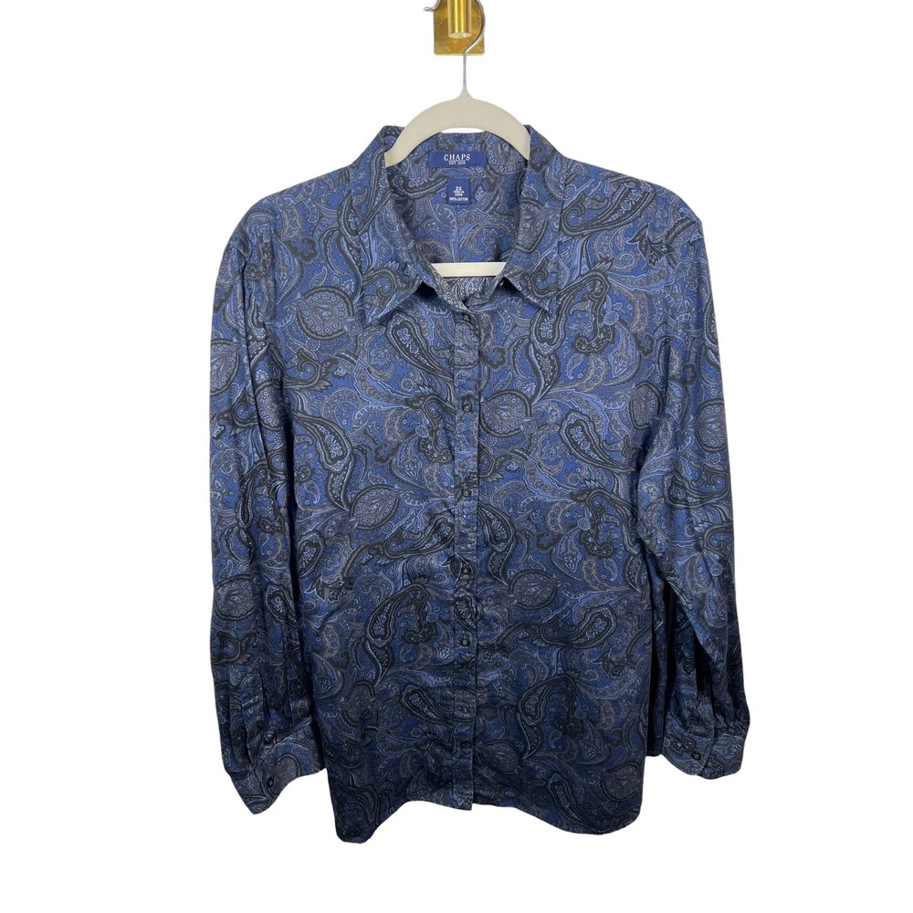 Chaps Paisley Cotton Button Down Shirt Blue Dark Academia Preppy Plus Size 2X